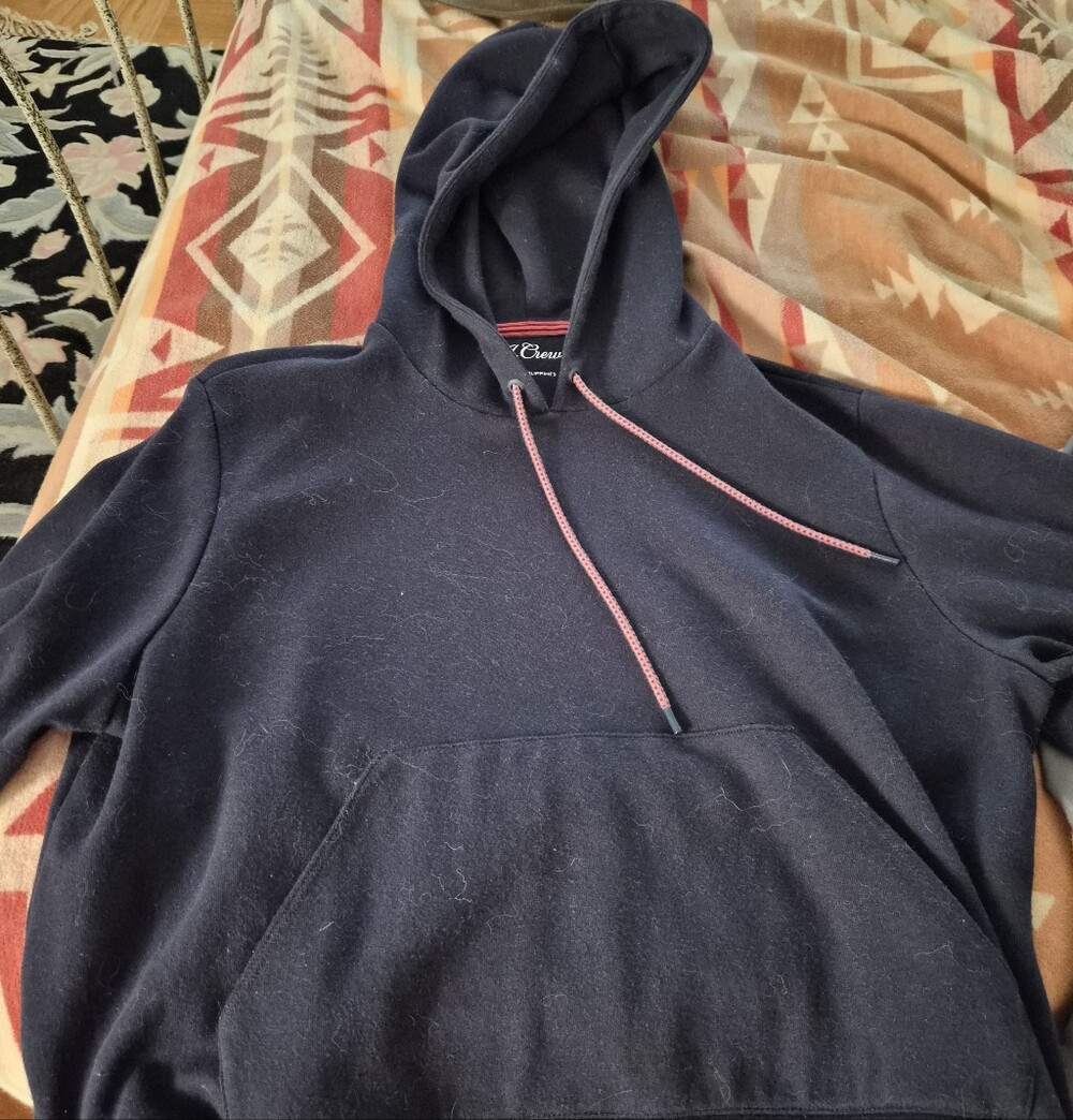 J.Crew Navy Blue Fleece Pullover Hoodie Drawstring Hem | Size M